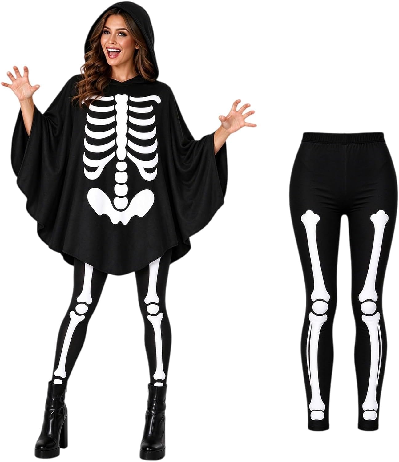 Halloween Ghost Costume for Women White Ghost Poncho with Leggings