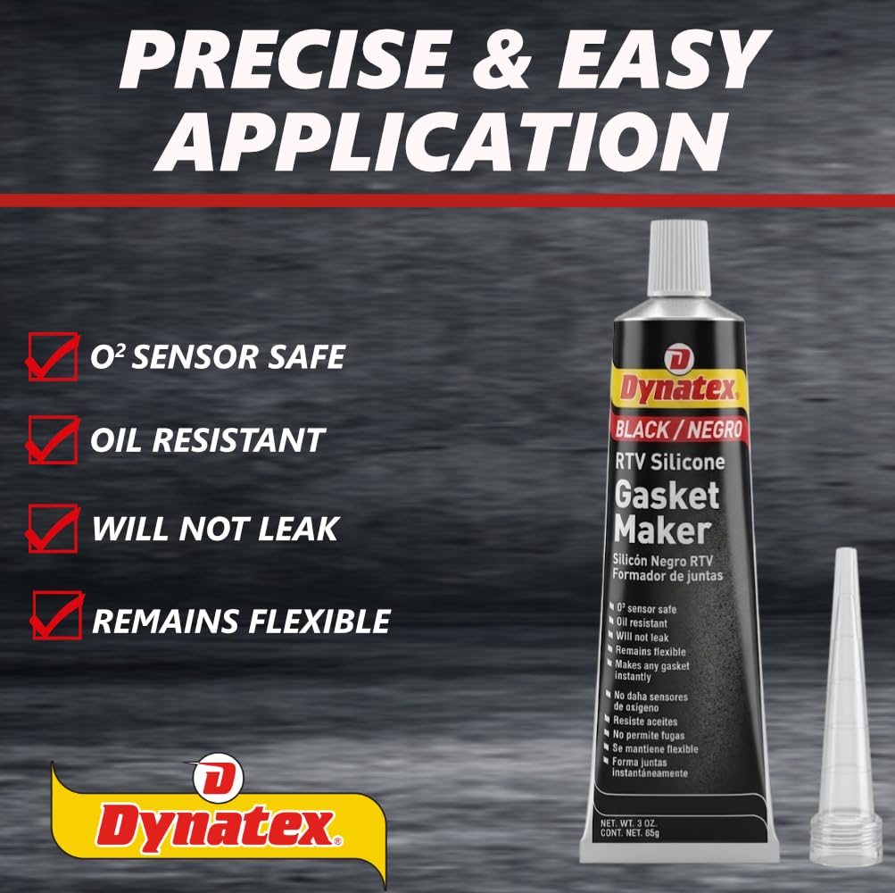 Dynatex Black RTV Silicone Gasket Maker 3 oz Tube - Oxygen Sensor Safe, OEM Specs, 500°F Hi-Temp, Oil/Water Resistant, Made in the USA (10-Pack)