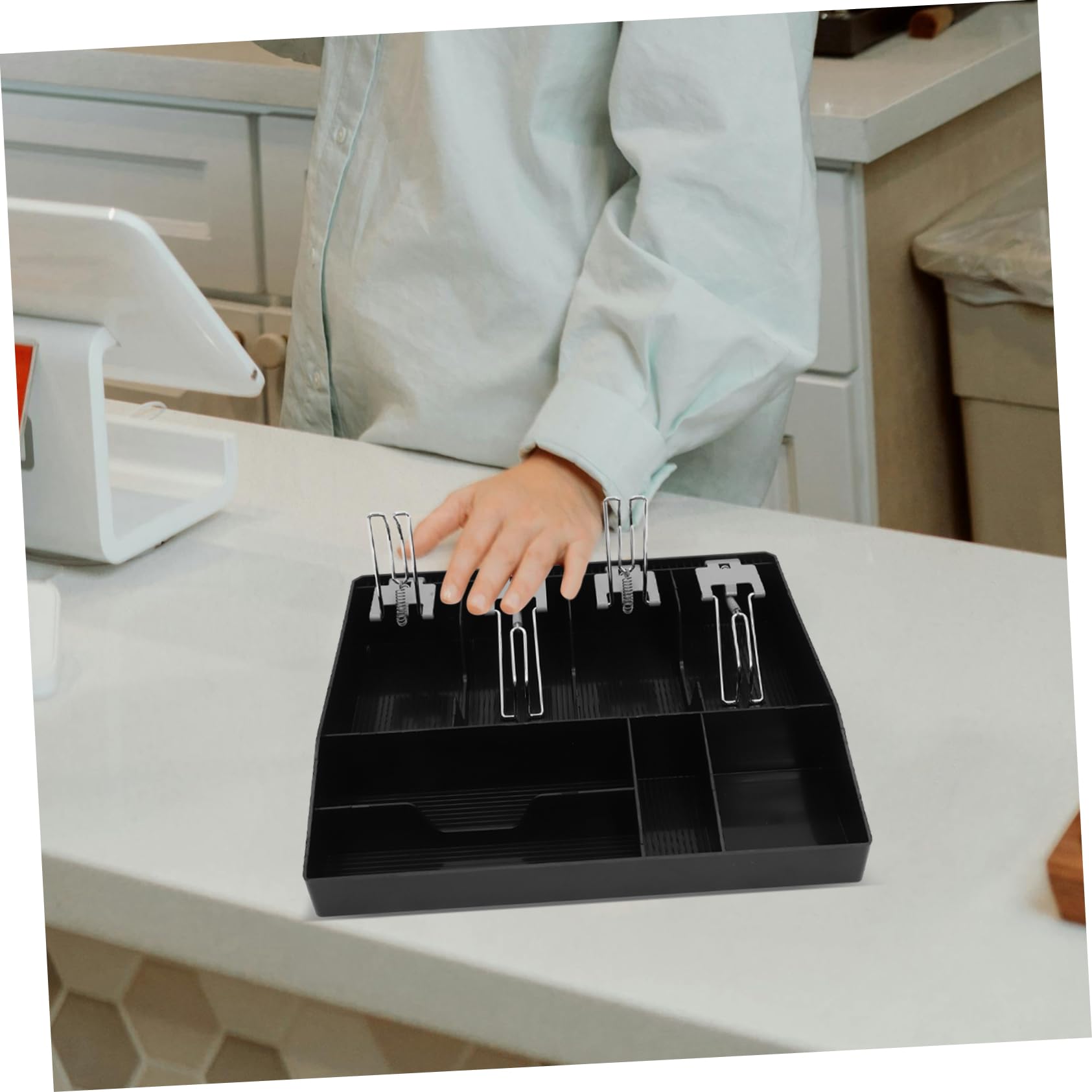 Artibetter Kassenschublade für Kleinunternehmen mit 3 Scheinfächern und 3 Münzfächern aus Abs und Metall Geldaufbewahrungsschublade mit Clip für Supermärkte und Andere Verkaufsstellen