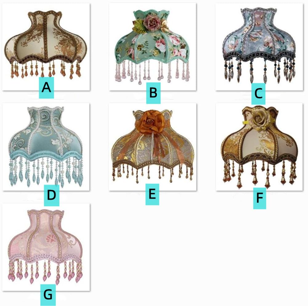 Vintage European Cloth Lamp Shade With Tassels & Bead Lace - 12.6x12.2 Inch, Retro Table Lamp Cover - View #7
