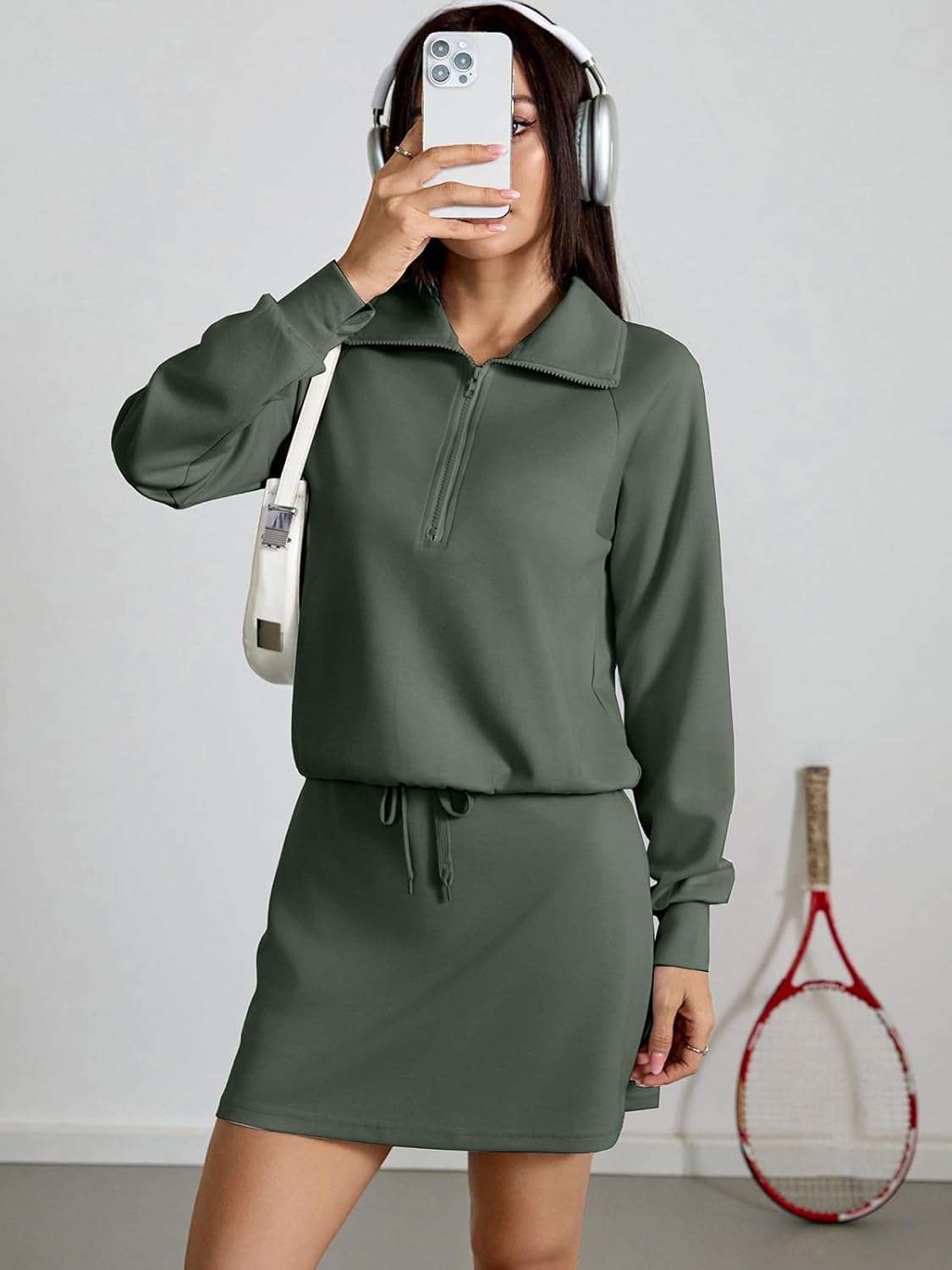 Women's 2 Piece Skirt Sets Half Zip Sweatshirt Matching Set Athletic Tennis Skorts Tracksuit Lounge Outfits - Image 2