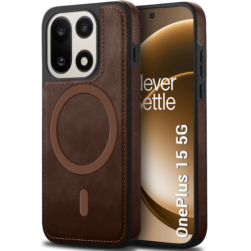 TheGiftKart Genuine Leather Finish Back Cover Case for OnePlus 15 5G | Shockproof Design | Raised Edges for Camera & Screen Protection | Stunning Minimalist Design Cover (MagSafe Compatible, Brown)-image-31