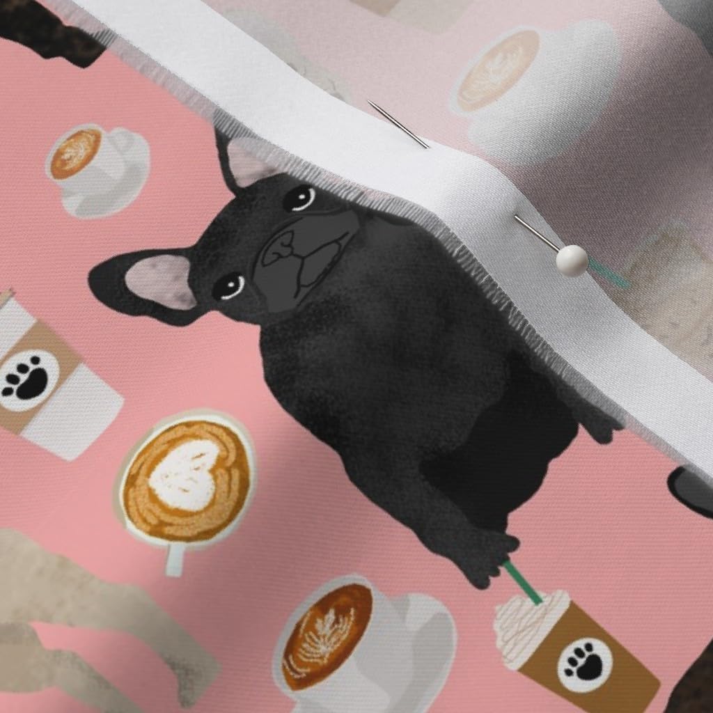 Spoonflower Fabric - French Bulldogs Coffee Cute Frenchies Best Bulldog Frenchie Dog Dogs & Printed on Organic Cotton Sateen Fabric by The Yard - Sewing Quilting Apparel Home Decor