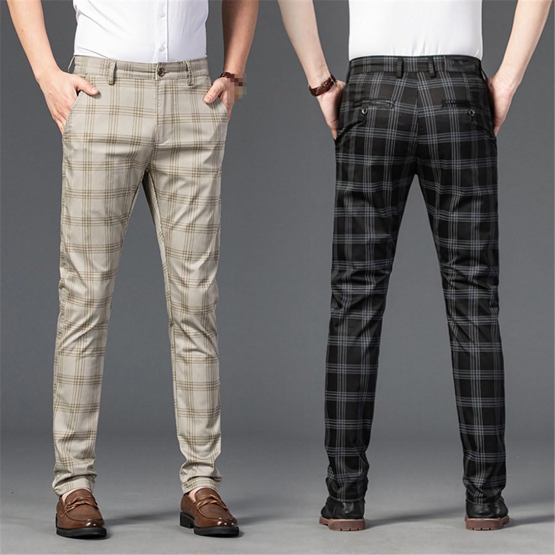 Vogrtcc Pantalones A Cuadros para Hombre Pantalones De Traje De Oficina De Ajuste Regular Pantalones De Vestir Formales