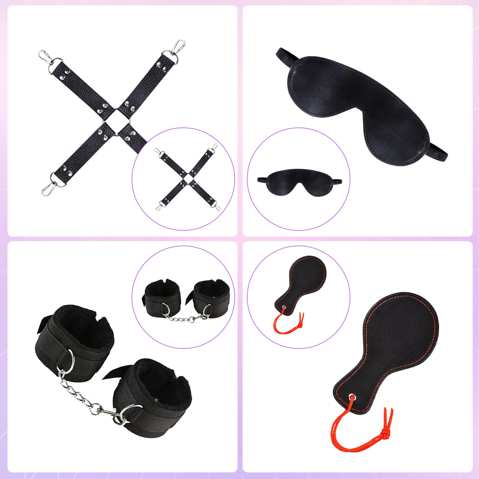26 Piezas SM Bondage Kit, Qoosea BDSM Restraints Kits de Juguetes Eroticos para Parejas, Kit de BDSM Sex Toy con Plug Anal Butt Plug Set Juguetes Sexuales para Principiantes Sexual Adultos