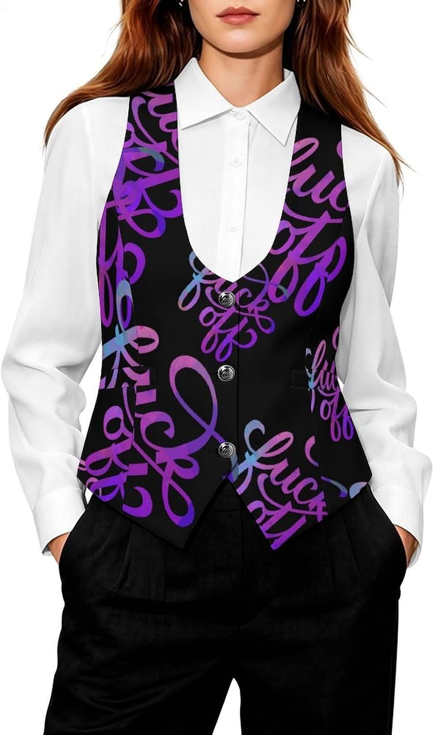 Fuck-off Women's Suit Vest V Neck Button Down Waistcoat Jacket Business Casual Tops