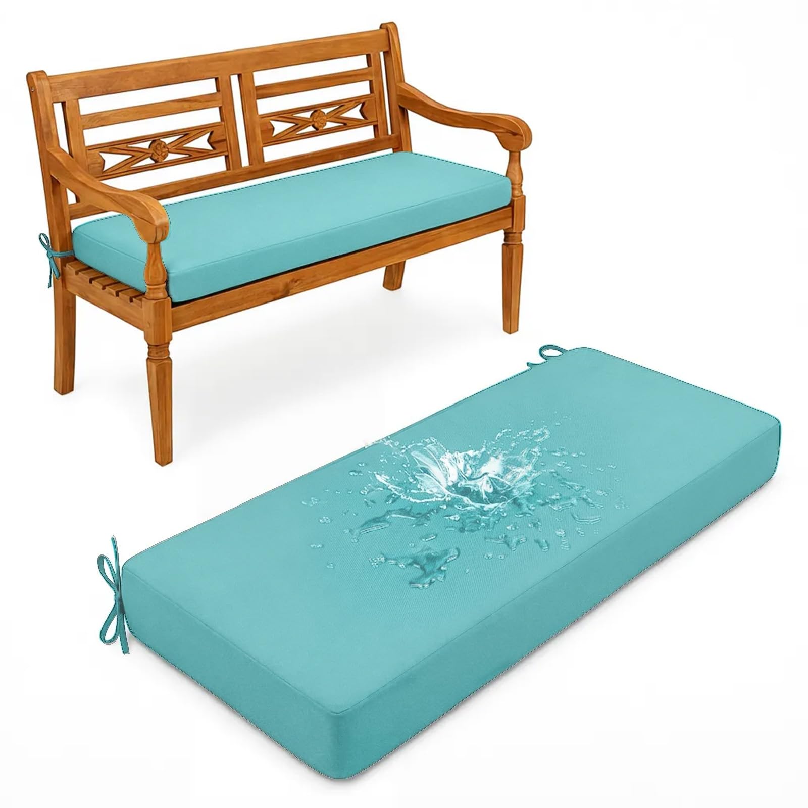 Aocase Outdoor Bench Cushion - 120cm/150cm/100cm/90cm x 35cm/30cm, Non-Slip Washable Cover, Zippered Removable, High-Resilience Foam,for Garden Benches, Bay Windows, Long Chairs,Sky Blue,75x35cm — image 1