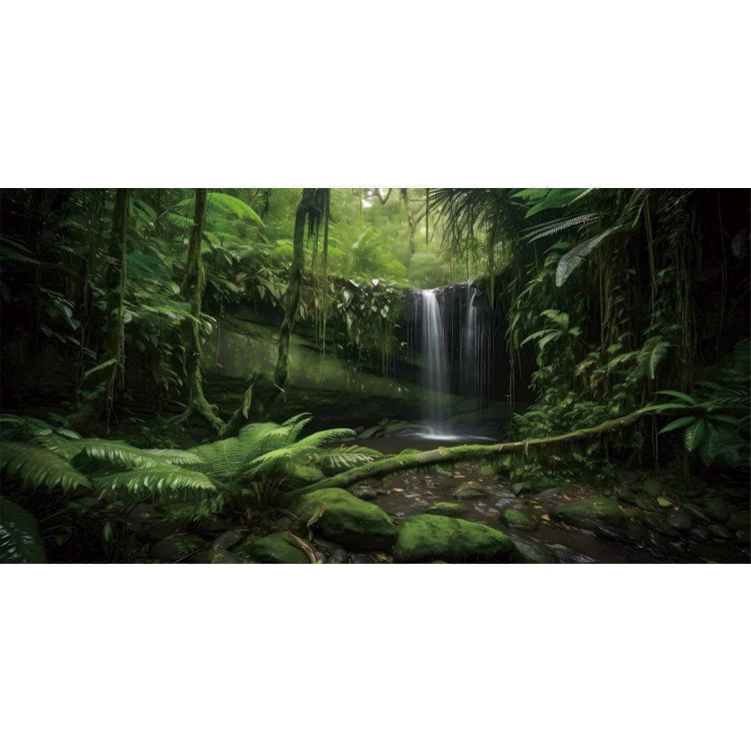 MIRRORANG 76x46cm Tropical Jungle Terrarium Background Waterfall Green Trees Leaves Reptile Habitat Background Rainforest Aquarium Fish Tank Background