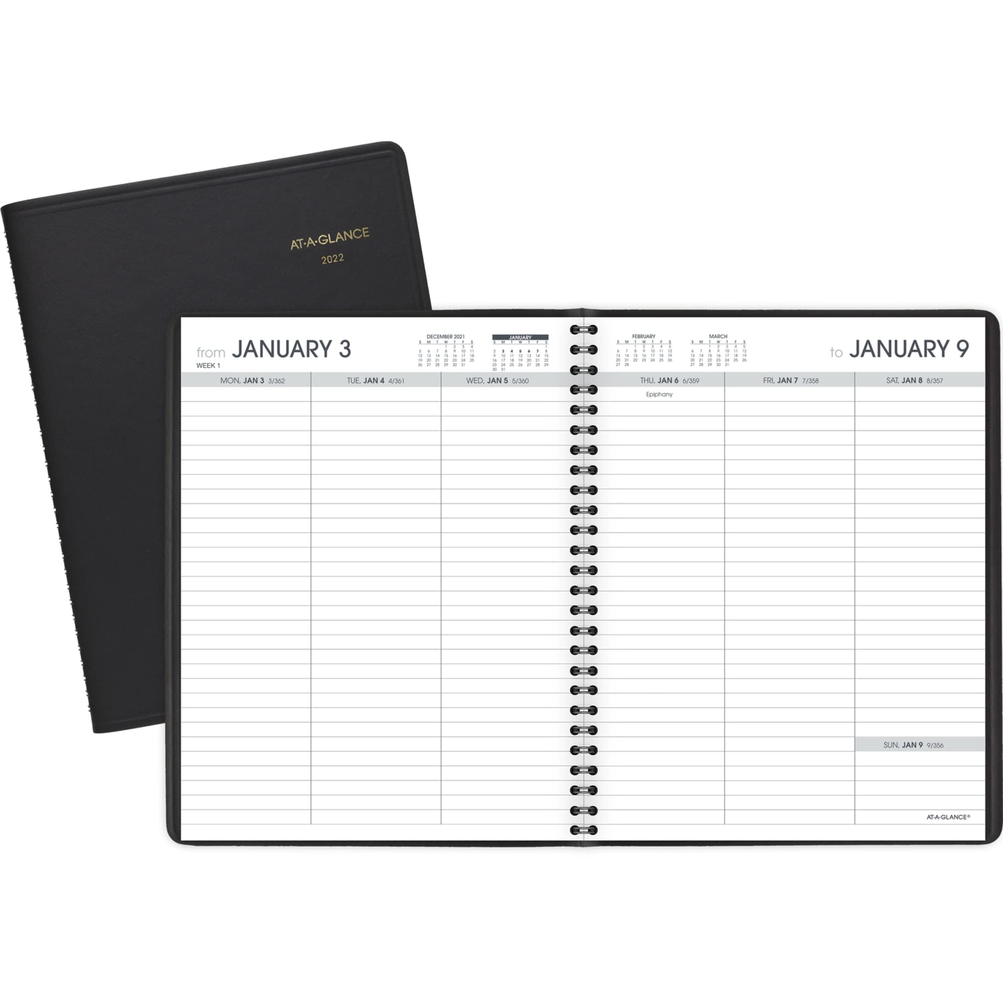 Planer tygodniowy 2022 firmy AT-A-GLANCE, 7085505 cm x 20-3/4", średni, otwarty planer, czarny