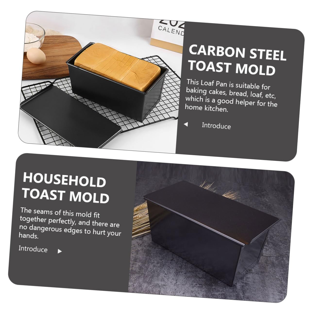 GARVALON Brotbackform Hitzebeständig 2 Stück mit Deckel aus Kohlenstoffstahl Antihaftbeschichtet und Nahtlosem Design für Haushalts Toast und Brotkasten