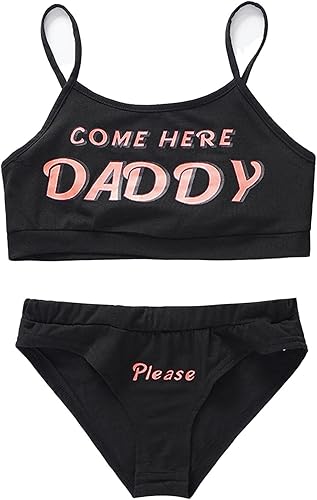 Traje de baño de bikini con estampado "Yes Daddy" para mujer, mini camisola, brasier con parte inferior de tiro bajo