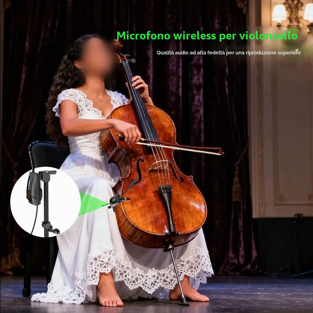 Sistema di Microfono Wireless UHF per Violino, Trasmissione Stabile 610-690MHz, Guadagno Regolabile, Installazione a Clip, Per Musica Dal Vivo