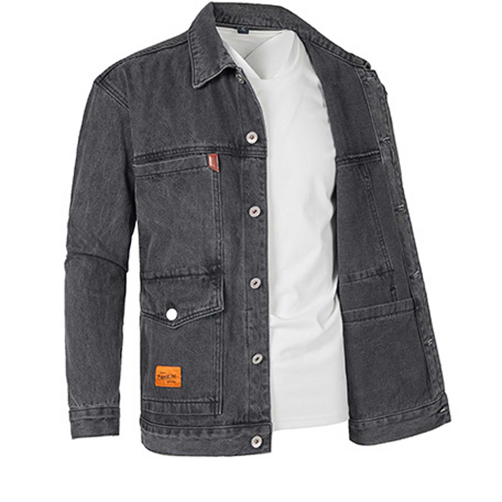 Veste en Jean Homme, Vestes en Jean à Manches Longues pour Homme Décontractée Extérieure Coupe Ample Boutonné Jean Manteau Classique Vintage Vestes en Jean Lavé Taille M-4XL