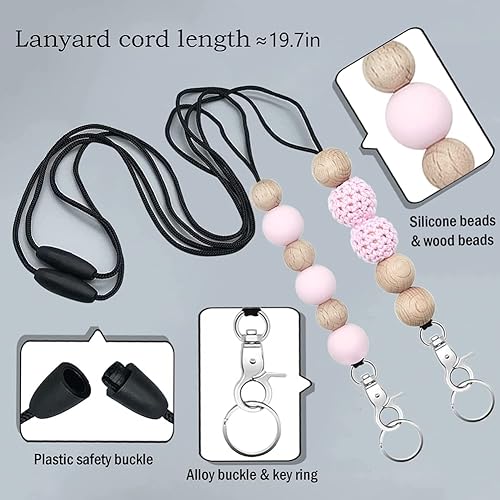 Miniatura 9 de POPLOPP 2 cordones bonitos para tarjetas de identificación y llaves para mujeres profesoras, cordón de silicona con cuentas con llavero para