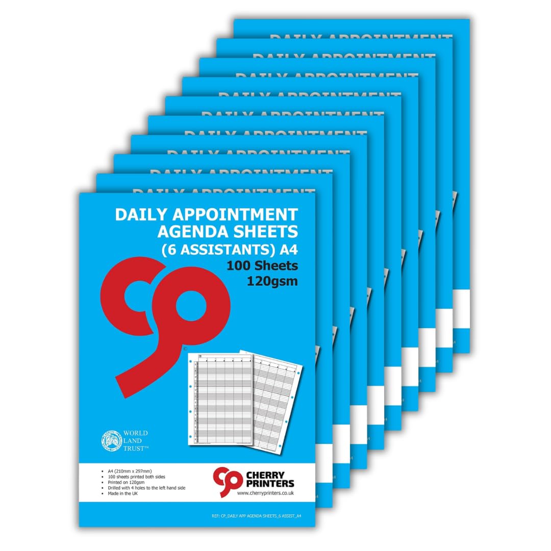 Cherry Printers | Daily Appointment Agenda Sheets | A4 6 Column | 10 Pack