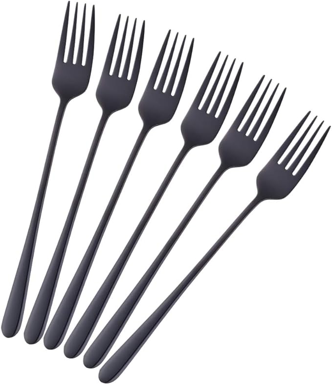 BISDARUN Stainless Steel Dinner Forks Pack of 6 Black Table Forks Long