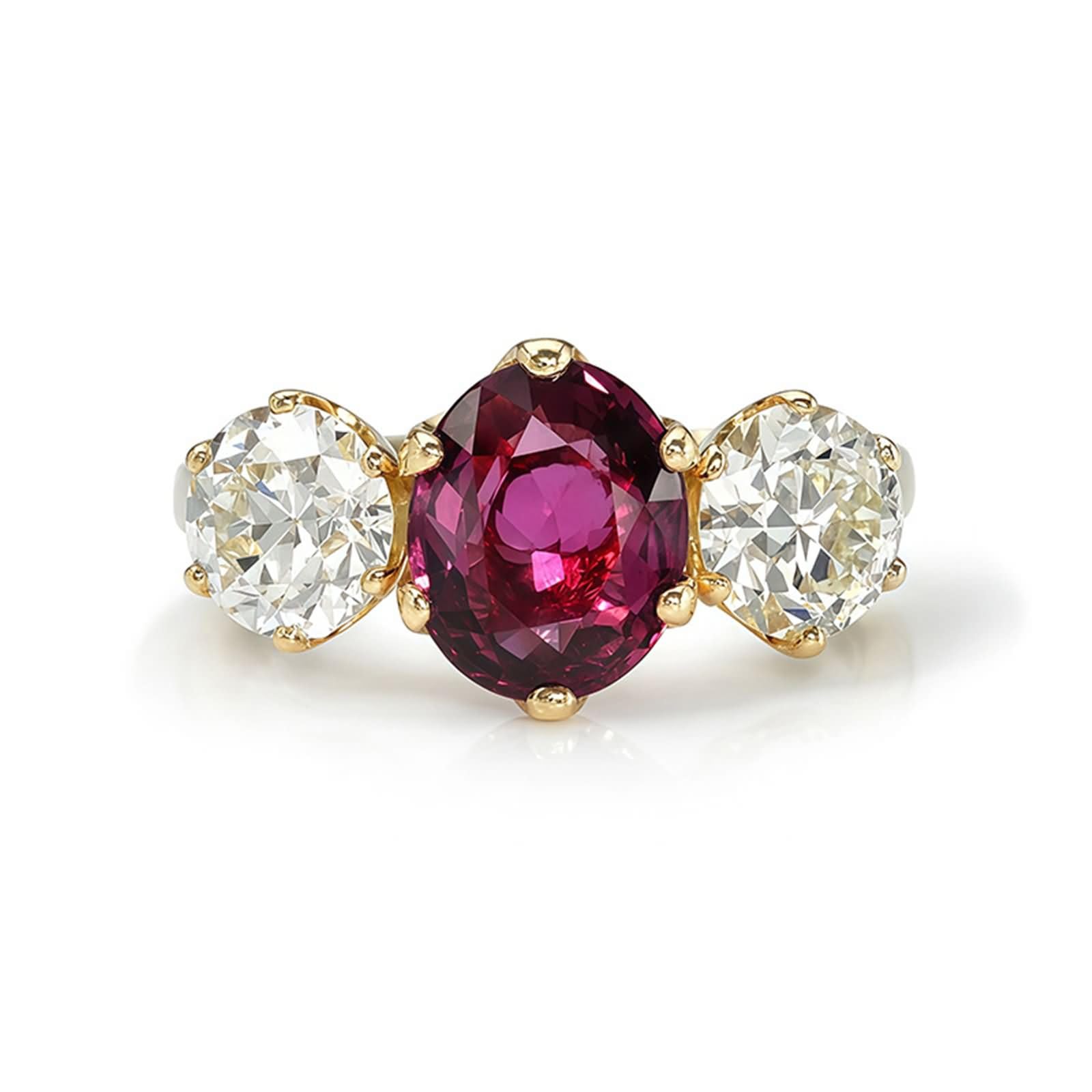 Pierścionek damski złoty owalny diament (6 x 8 mm) z granatem 2 ct i moissanit, 9K/14K/18K żółte złoto obrączki ślubne