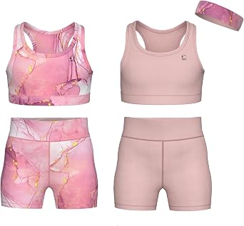 Girls Clothing Athletic Sets Sleeveless Crop Tank Tops & Bike Shorts Cheer, Gymnastics, Volleyball Size 3-16 5 Pcs