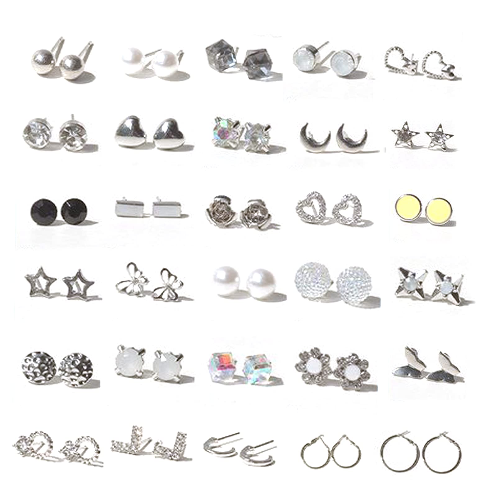 Surgical Stainless Steel Earrings Set, Brand, 30 Pairs, Cute, Earrings, Women's, Popular, Simple, Hypoallergenic, Earrings, Swaying, South Korea, Cute, Studs, Stars, Flowers, Small