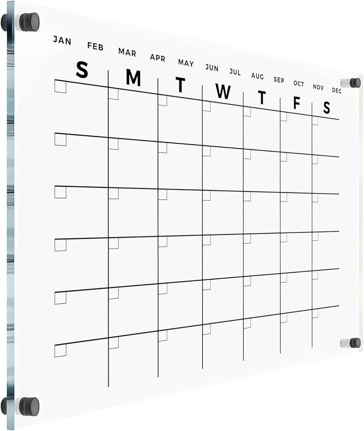 Premium Acrylic Wall Calendar - Reusable Board for Office and Home - Dry Erase Board - Glass Calendar for Wall (36x24" (Large), Gold Standoff)