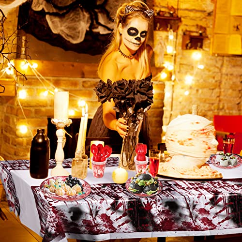 81Pcs Bloody Party Decorations, Scary Bloody Hand Print Halloween Scary Decorations Tableware Set,Disposable Paper Plates, Cups, Napkins, Cutlery, Tablecloth For Bloody Good Time Party Supplies #TOP4