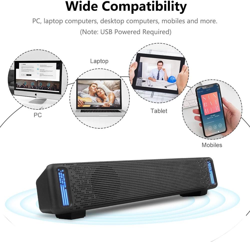 Jeecoo A50 Stereo Computer Speakers, Wired Desktop Speakers, USB Powered Computer Sound Bar for PC Laptop