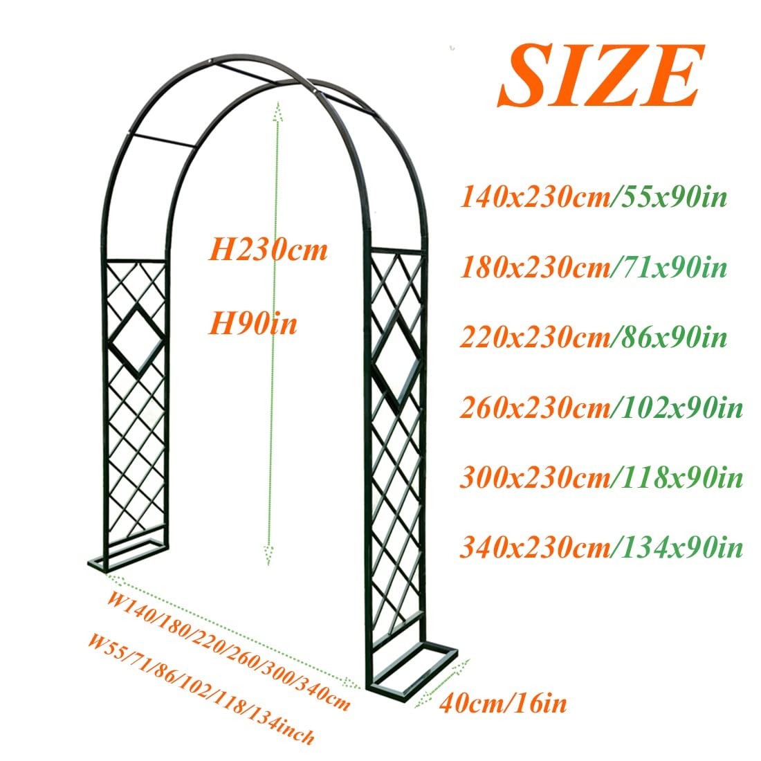 Metalowa kratka ogrodowa 2,30 m na róże i rośliny pnące, czarna, 340 x 230 cm - idealna dekoracja ślubna na zewnątrz i wsparcie patio do ekspozycji kwiatowych