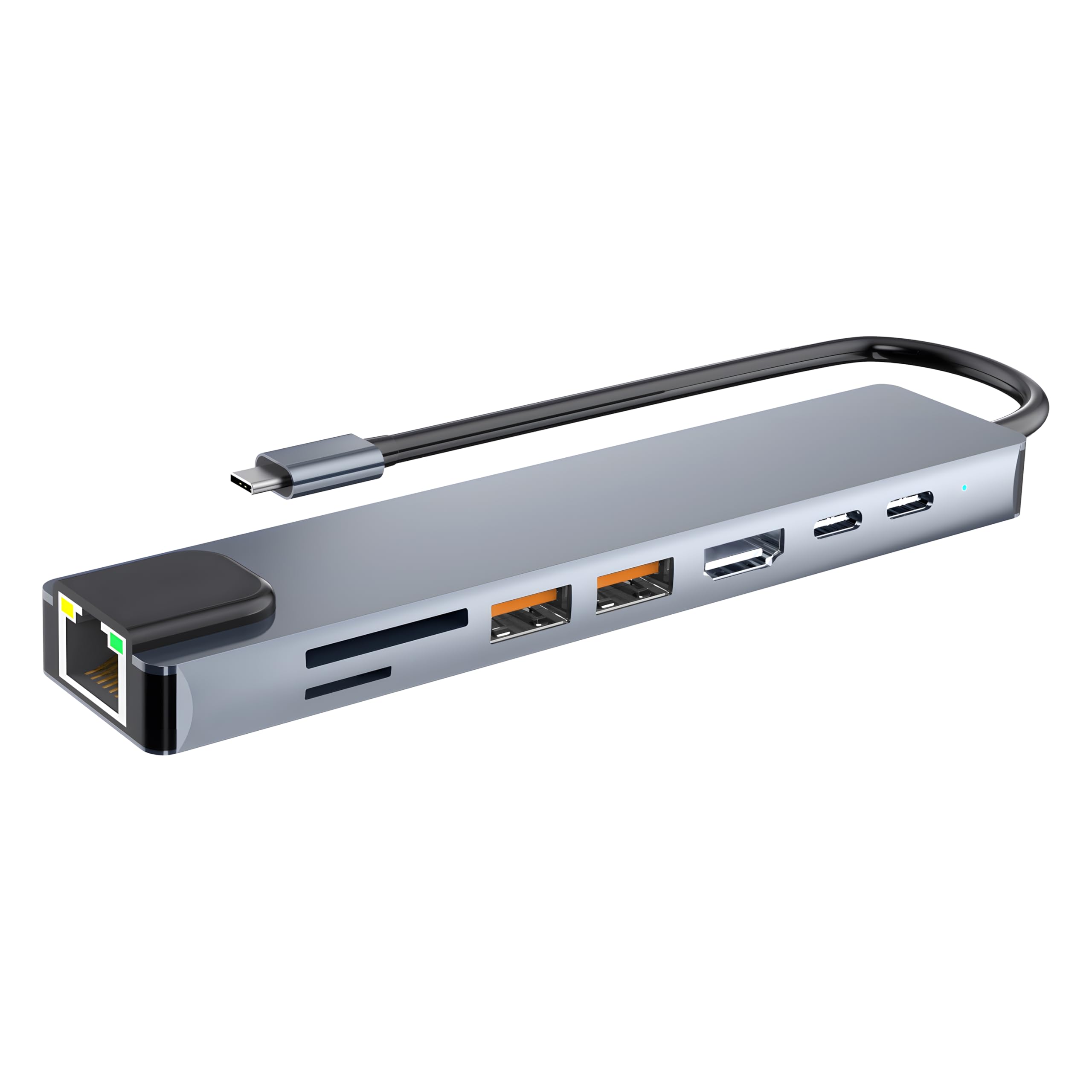 T'nB – Supporto per notebook in alluminio con hub 8 in 1 integrato, USB-C/USB-A 3.2, HDMI 4K, RJ45, SD – Ergonomico, Stabile e Plug&Play – Grigio siderale