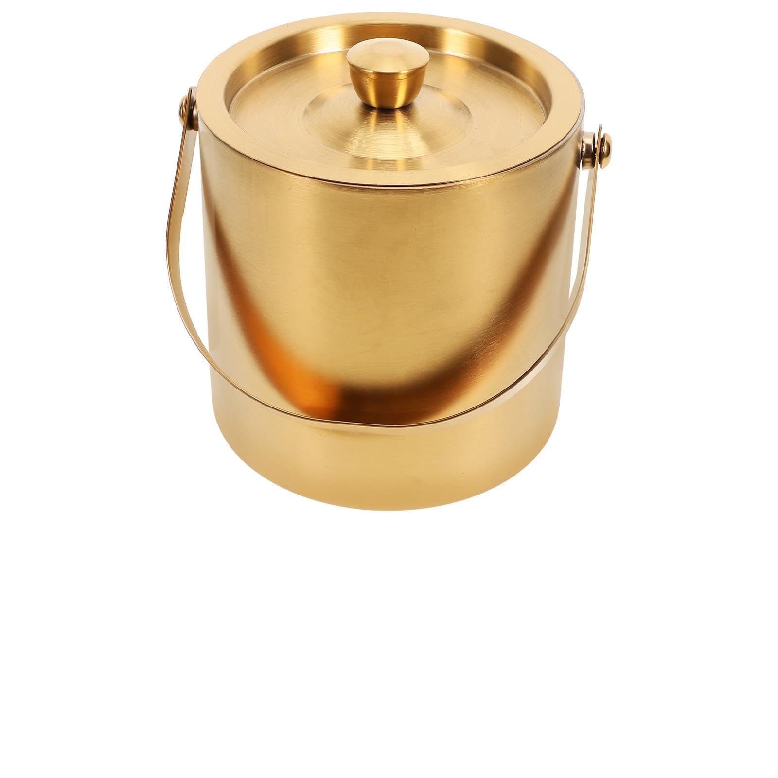 Edelstahl Eiswürfelbehälter 1,6 L mit Doppelwandiger Isolierung für Bar und Restaurant Großer Kühlbehälter zum Kühlen von Bier und Cocktails in Gold