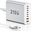 USB C Charger 210 W Multiple USB C Charger 6USB-C + 2USB-A Fast Charger PD 3.0 USB C Charger Power Supply Compatible with iPhone 12/13/14/15/16/MacBook Pro/Air/Galaxy S25/S24/S23/Tablet