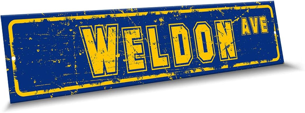 Weldon Name Blue Yellow Color Street Sign, 4"x 18" Aluminum Metal Novelty Sign, Indoor - Outdoor, Design z65