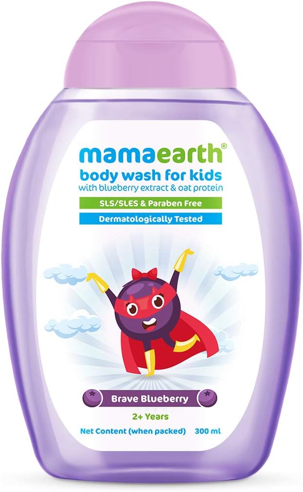 Mamaearth Brave Blueberry Body Wash For Kids - 300 ml | Infused with Blueberry and Oat Protein | Gently Cleanses Skin, Dermatologically Tested, SLS/SLES and Paraben Free