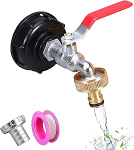 Robinet Cuve IBC 1000L S60X6 – Robinet Jardin 1/2" En Laiton + Adaptateur, Anti-Corrosion, Pour Réservoir Eau