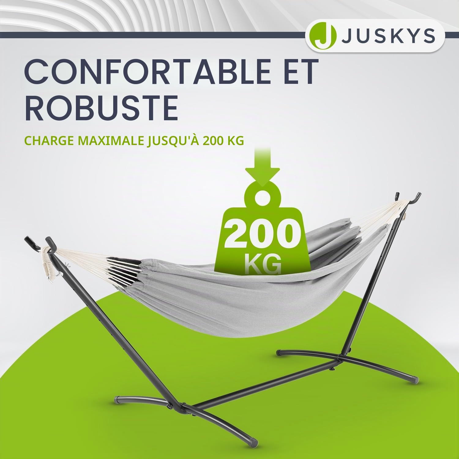 Hamac Paya de Juskys avec châssis - hamac Double d'extérieur, pour 2 Personnes - supporte jusqu'à 200 kg - hamac Double d'intérieur - Gris Clair