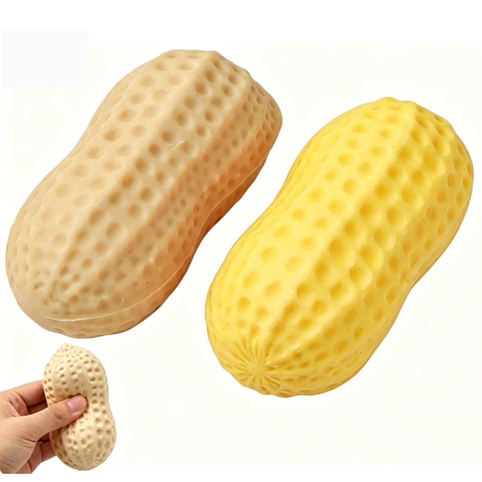 2 PCS Peanut Squishy Sensory Bundle Peanut Ball Stress Relief for Focus and Calm, Soft Squishies Fidget Tools for Office, Remote Work and Travel, Portable Anxiety Relief for peoples, Beige Yellow Set