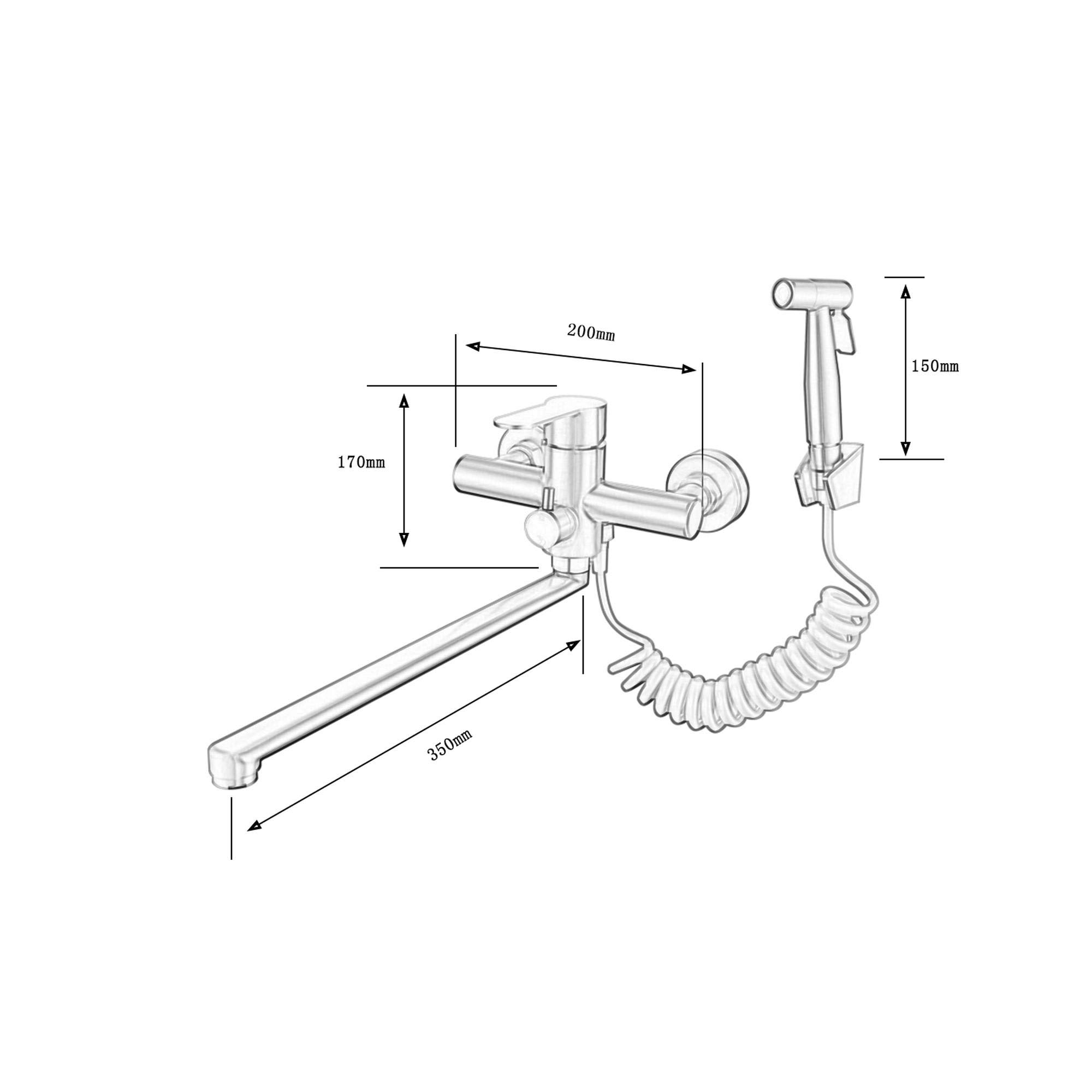 HomeLava Wasserhahn Küche Wandmontage Wandarmatur mit Spritzpistole und 2 Wasserstrahlarten, 360° Drehbar Auslauf 350mm, Edelstahl gebürstet Küchenarmatur Spültischarmatur Armatur für Ausgussbecken