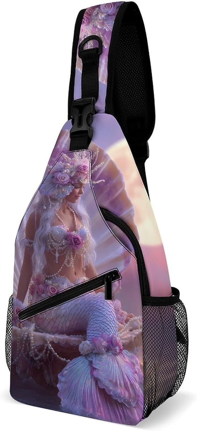 Me-rmaides Moon Men Crossbody Sling Backpack Chest Bag | Travel Fanny Pack,Hiking Daypack,Print Shoulder Bags