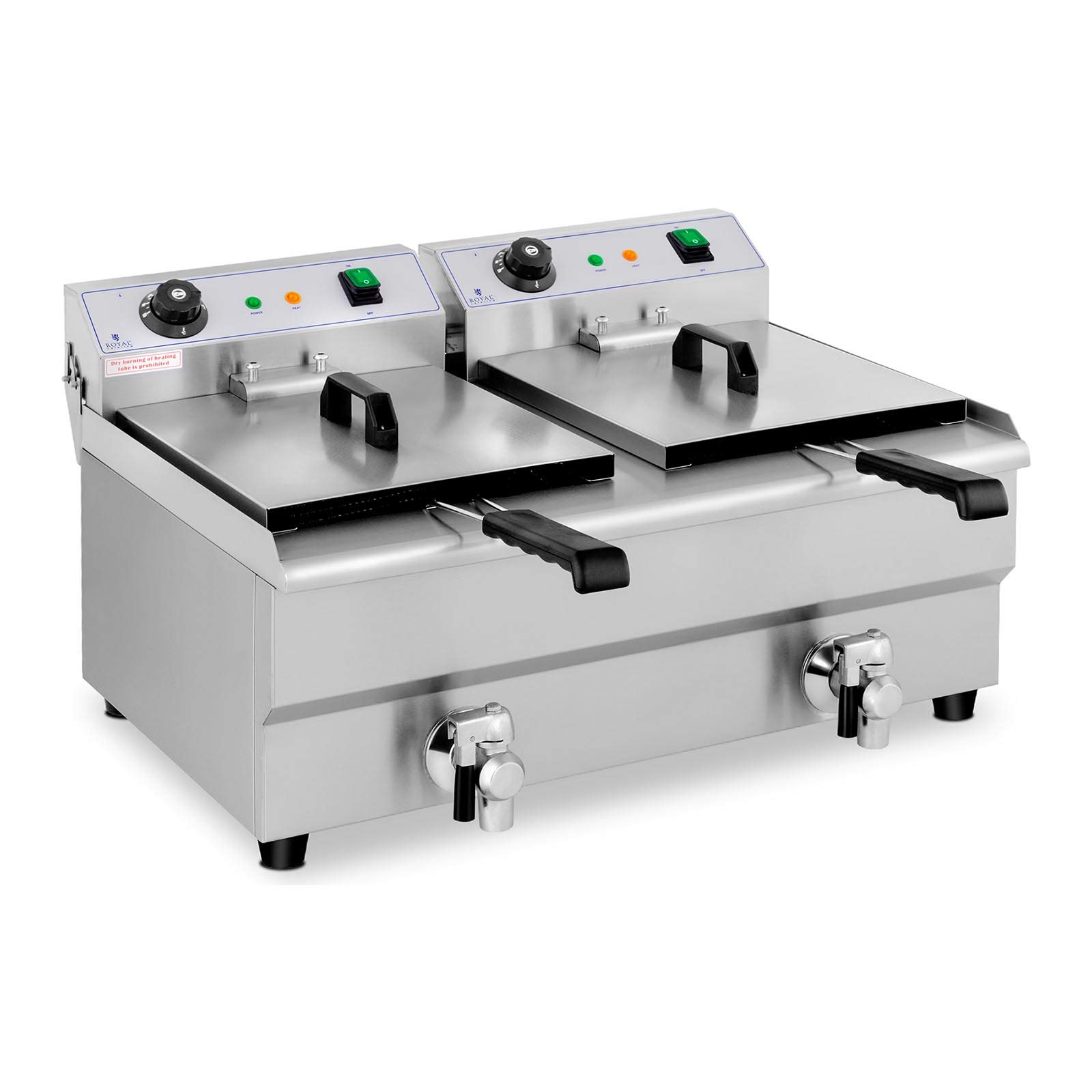 Royal Catering Freidora Eléctrica Doble Para HostelerÃa 2 x 13 Litros 230 V RCEF 13DB (2 x 3.200 W, Grifos De Vaciado, Temperatura: 50-200 °C)