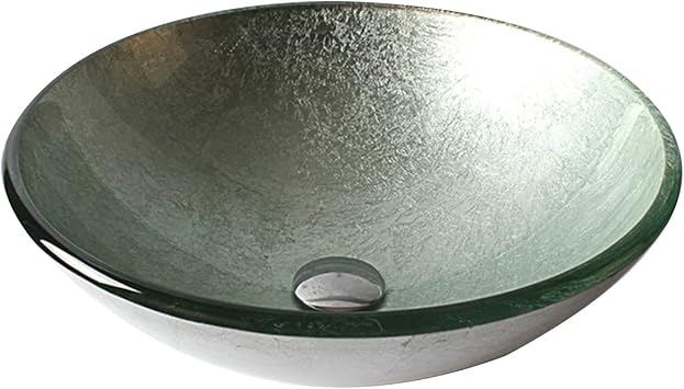 Tempered Glass Basin Sink, Bathroom Sink, Washroom Countertop Vessel Vanity Sink,Silver White