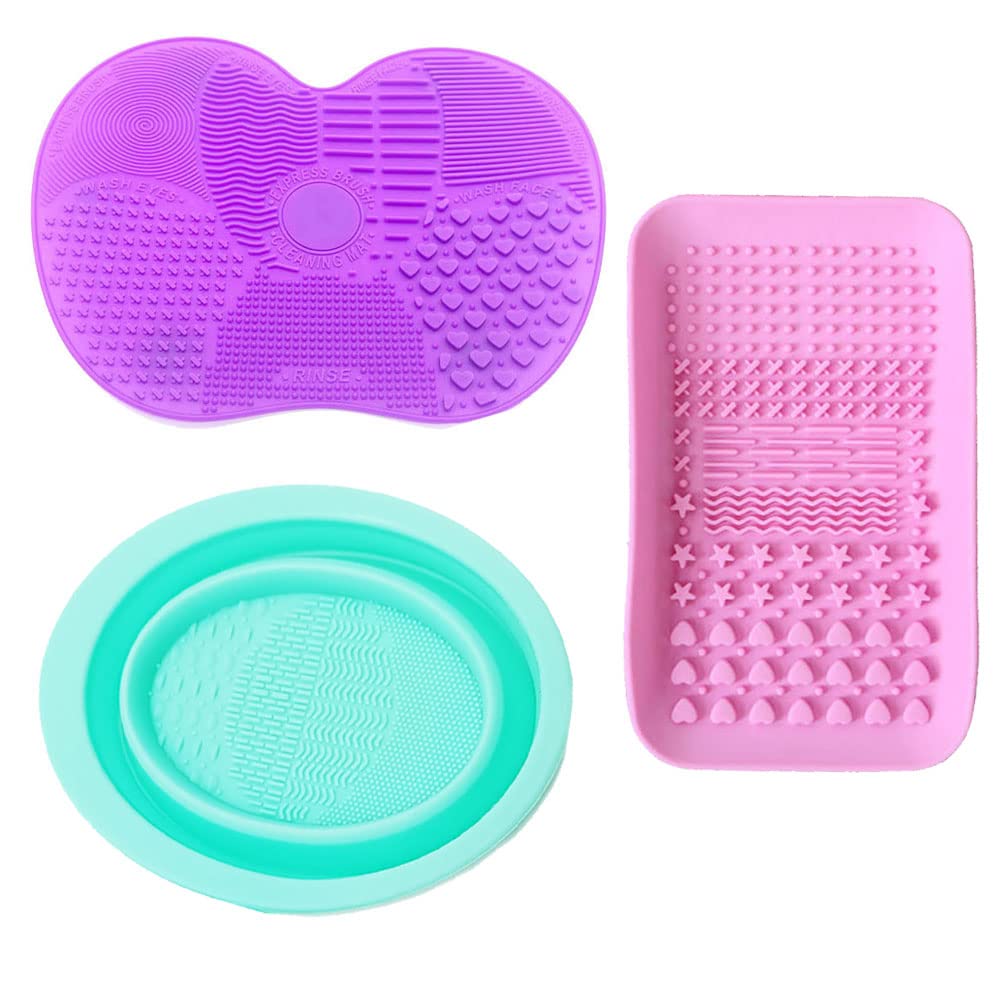 3 Diseños de Alfombrilla de Limpieza de Brochas de Maquillaje, Esterilla Limpiador de Brochas de Silicona para Brochas Cosméticas