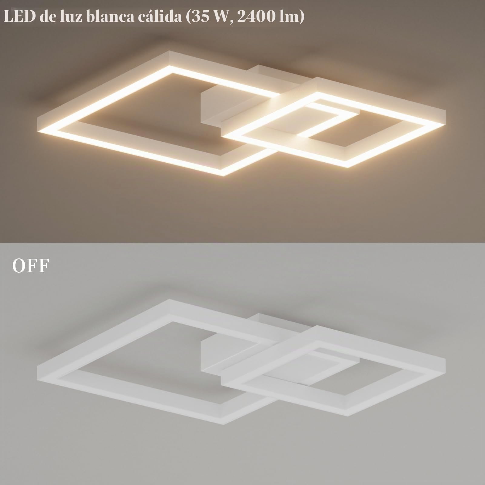 Klighten Lámpara de Techo Led 35W 2400 Lumen, Moderna Plafón Led Techo, Luz de Techo Aluminio para Dormitorio Salón Cocina Pasillo, 36 x 36 x 6 cm, Blanco Cálido 3000K, Blanco