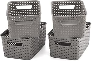 EZOWare 6 Quarts Woven Plastic Storage Basket Bin Set