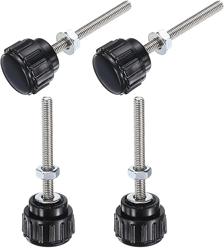 Miniatura 276 de uxcell Juego de 4 perillas moleteadas, tornillos de pulgar con tuercas y arandelas, rosca macho métrica M6 x 1.378 in, cabeza de plástico de 0.984