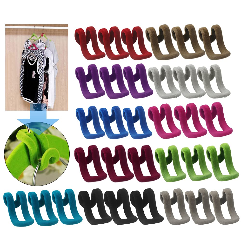 Dasyusuo 33Pcs Mini Flocking Hook Non-Slip Clothes Rack Cascading Hooks Cascading Hanger Hooks Clothes Connector Hooks for Wardrobe Space Save(4 * 2.5cm)