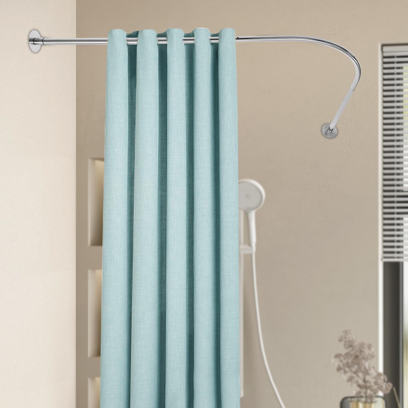 Barra de cortina de ducha en forma de L, barra de ducha ajustable, 90-130 x 90-130 cm, barra de ángulo de cortina de ducha de acero inoxidable 201 para bañeras, inodoros, baños, hoteles (plata)