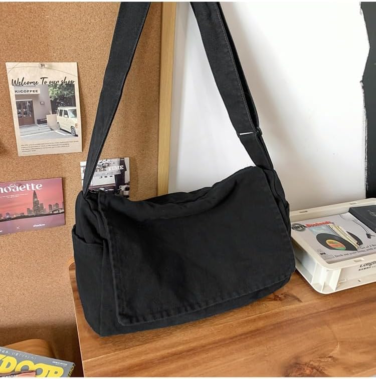 Canvas Messenger Bag Large Messenger Bags for Women Men Casual Canvas Crossbody Shoulder Bag with Multiple Pockets - Image 3