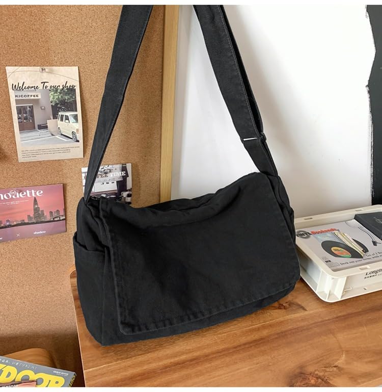 Canvas Messenger Bag Large Messenger Bags for Women Men Casual Canvas Crossbody Shoulder Bag with Multiple Pockets3