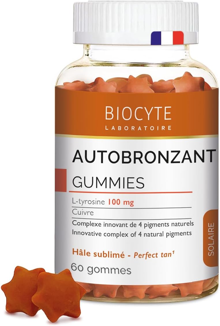 BIOCYTE Self-Tanning Gummies – Food Supplement Tan – Copper, Vitamin D, L-Tyrosine, Astaxanthin – Blueberry Flavour – 1 Month Program