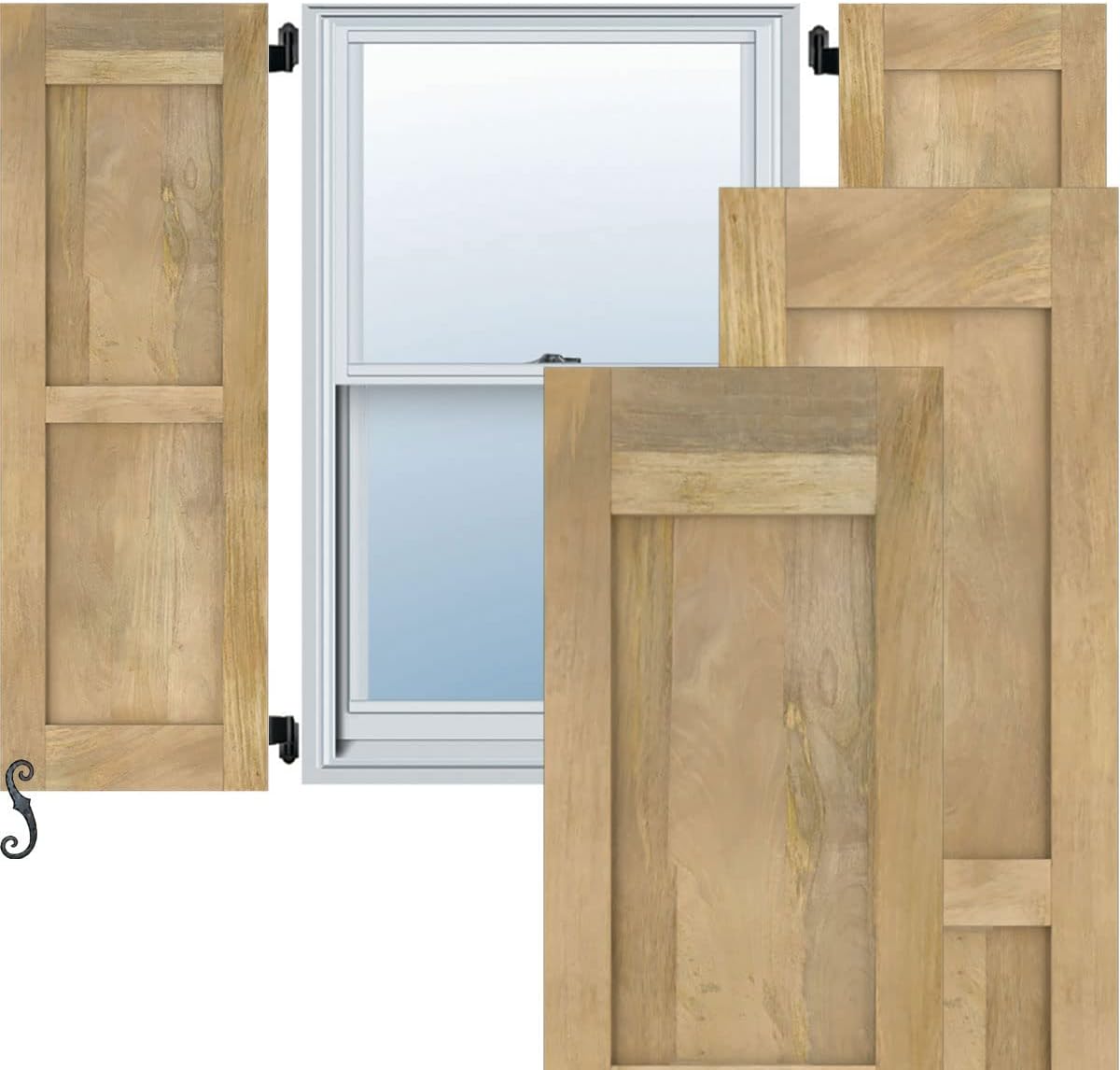 Ekena Millwork RW101FP12X64UNH 2つの等しいフラットパネル外装木製シャッター、幅12インチ x 高さ6