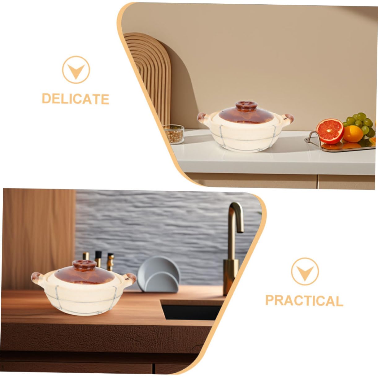 Cazuela de Barro con Asa, Juego de 2 Piezas Beige para Cocina